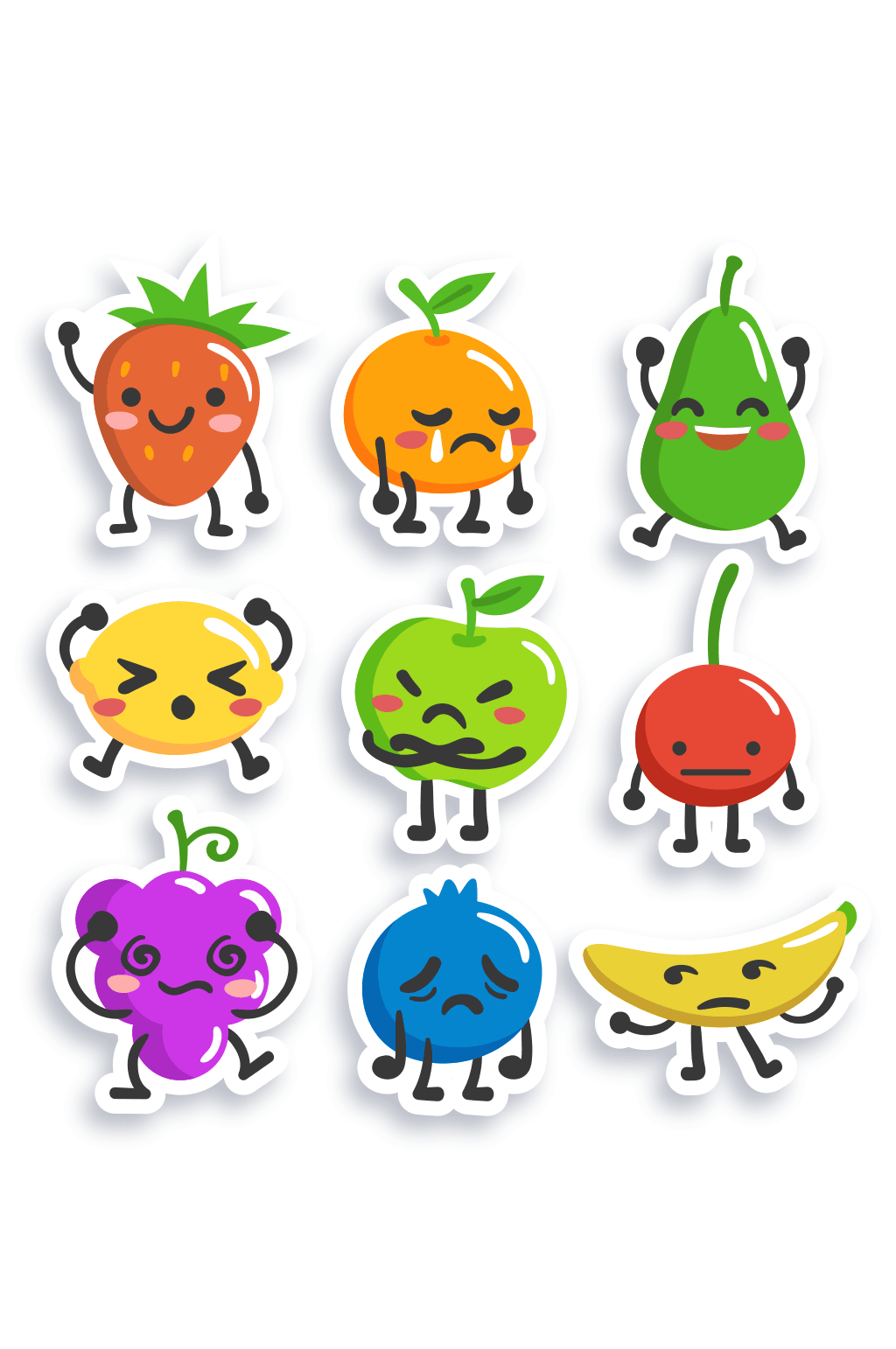 彩色表情水果贴纸矢量图