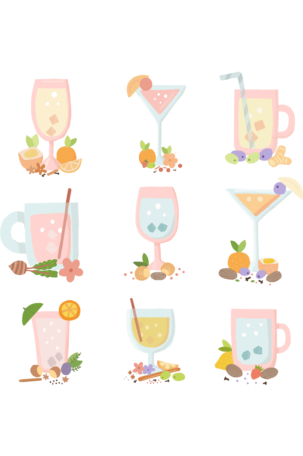 粉色夏季鸡尾酒矢量素材素材