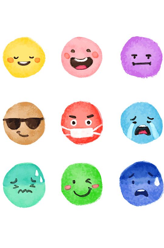 水彩绘圆脸表情矢量素材