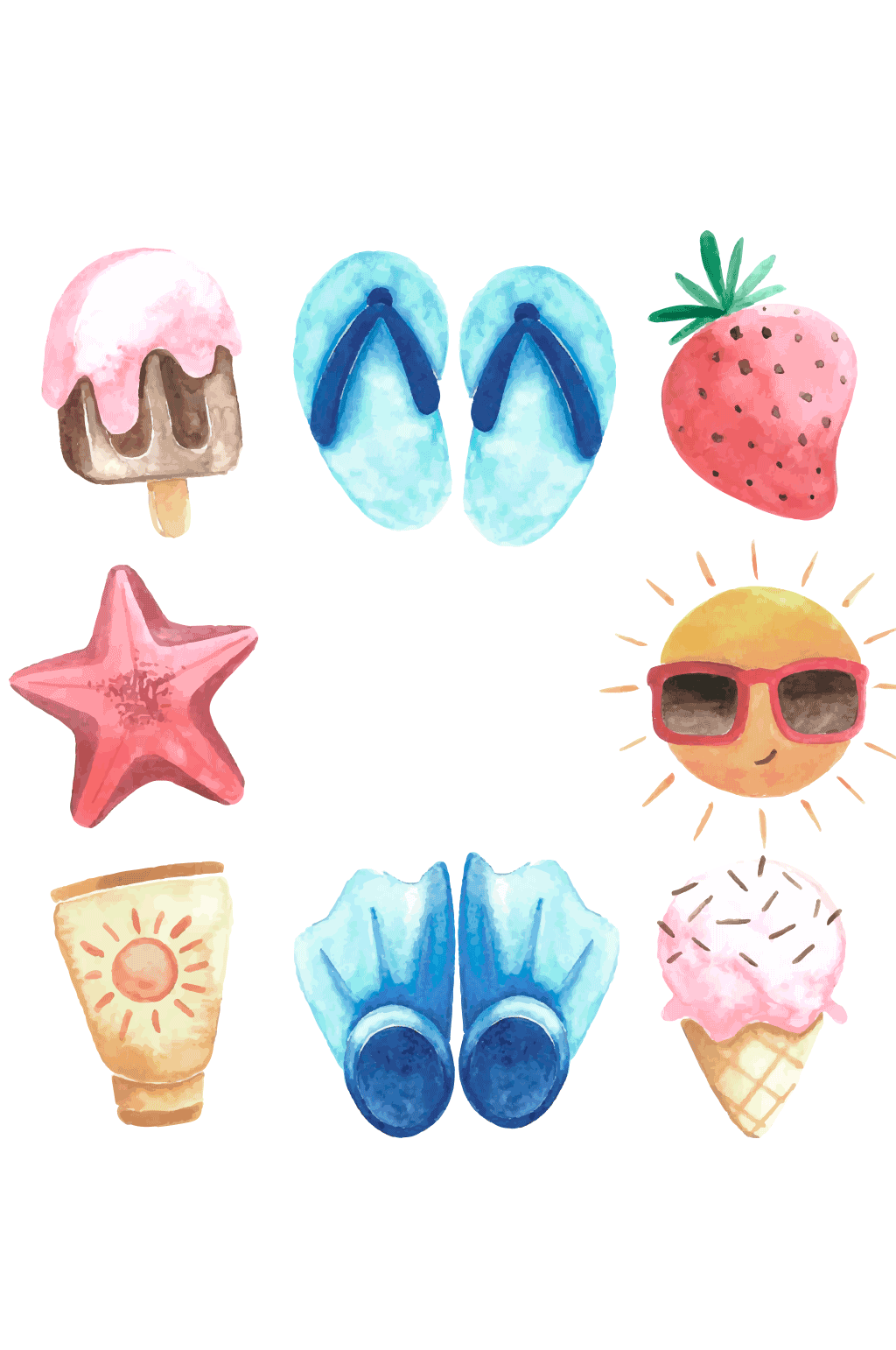 彩绘夏季度假元素矢量素材素材