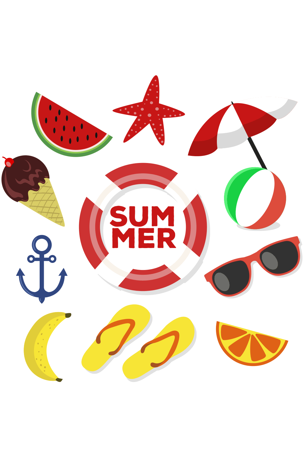 彩色夏季物品矢量素材