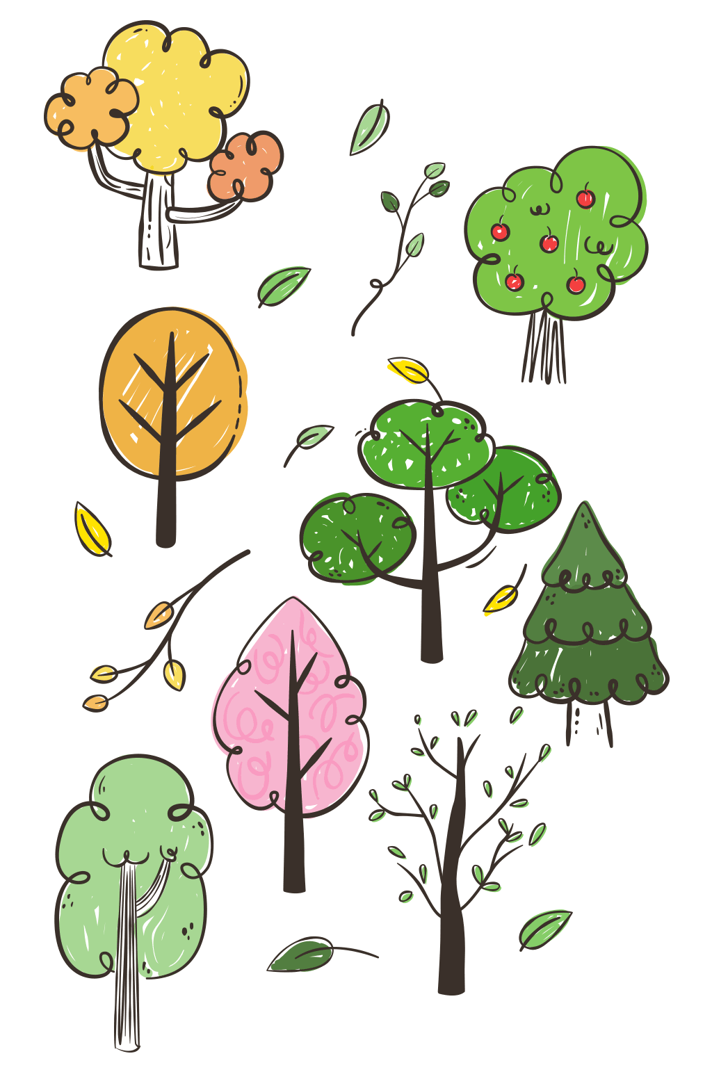 手绘树木设计矢量素材