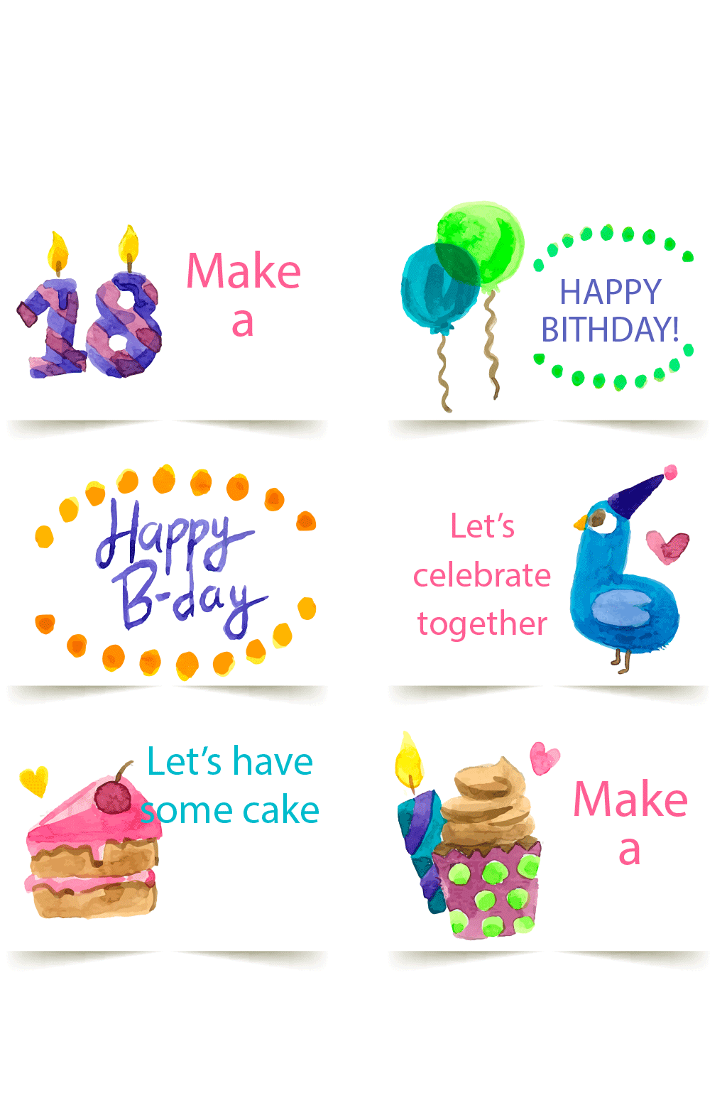 彩绘生日祝福卡片矢量素材素材