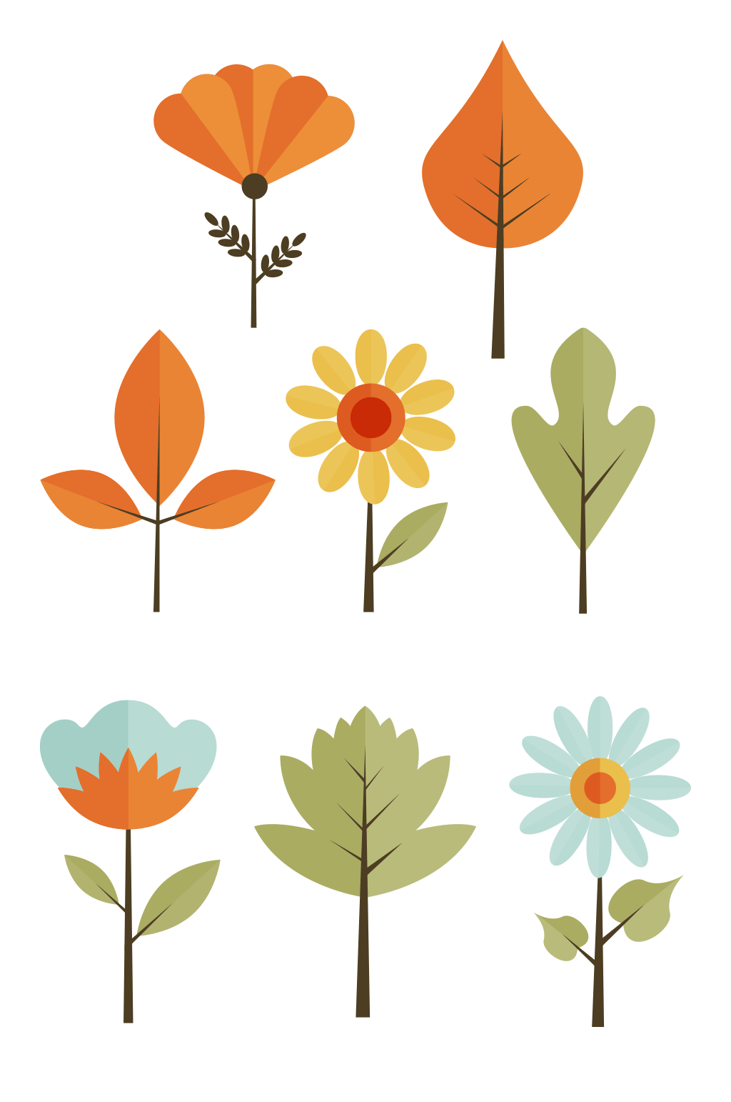 扁平化树叶和花卉矢量素材素材