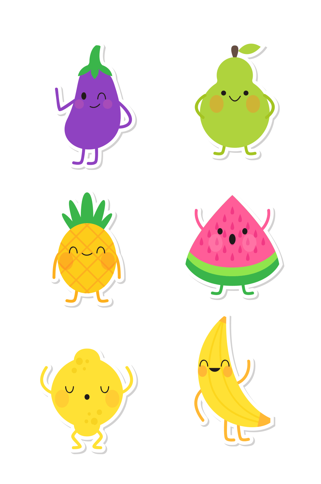 可爱表情水果贴纸矢量素材