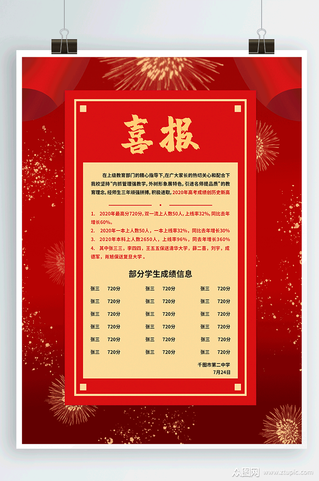 喜报高考成绩通知海报