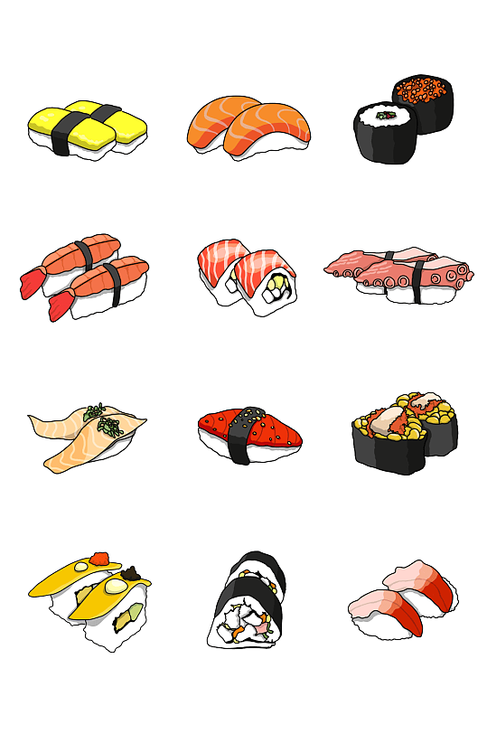 手绘卡通寿司元素