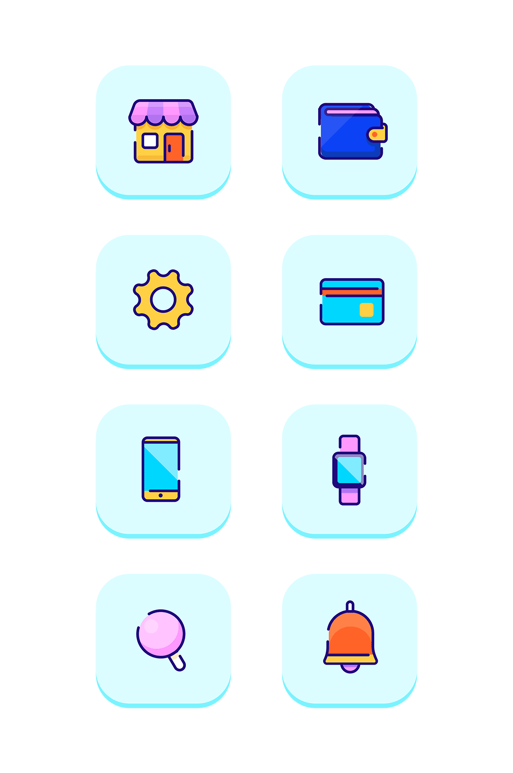 手机商城应用相关线性图标素材