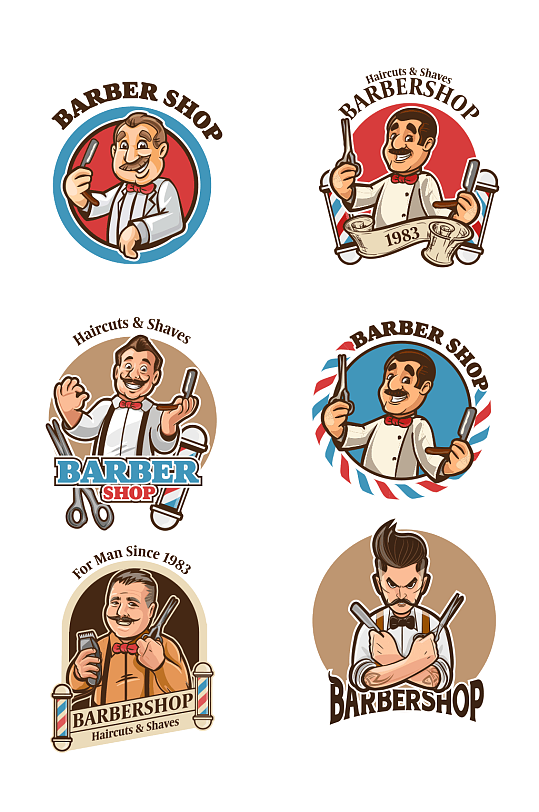 卡通理发师标签矢量素材