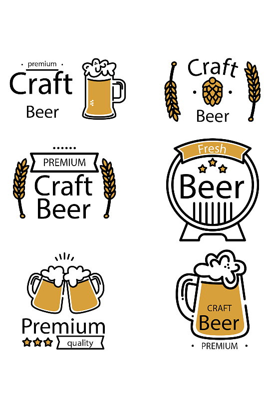 手绘精酿啤酒标签矢量素材