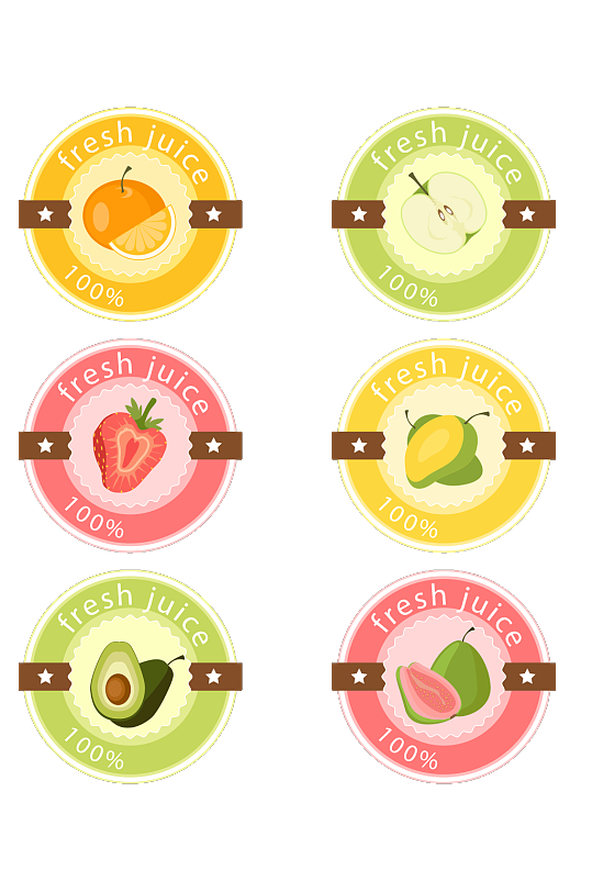圆形新鲜果汁标签矢量图