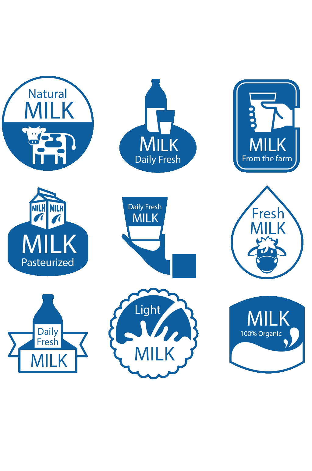 蓝色新鲜牛奶标签素材