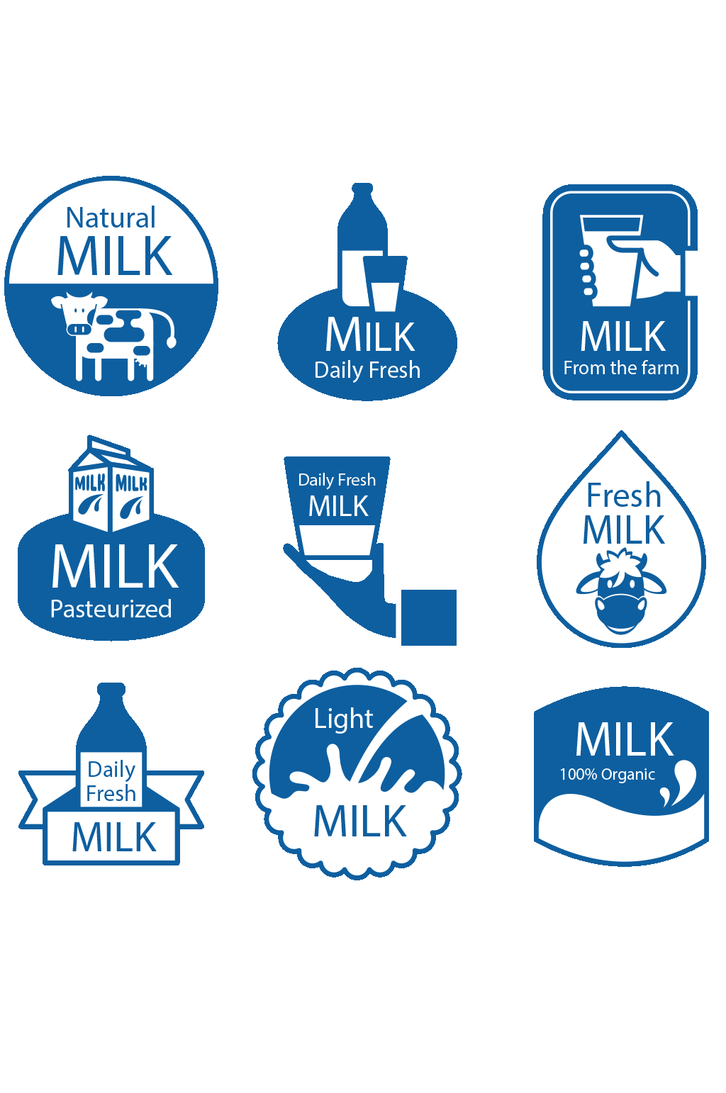 蓝色新鲜牛奶标签素材