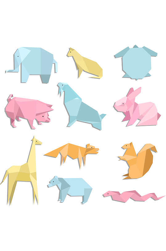 彩色动物折纸矢量素材
