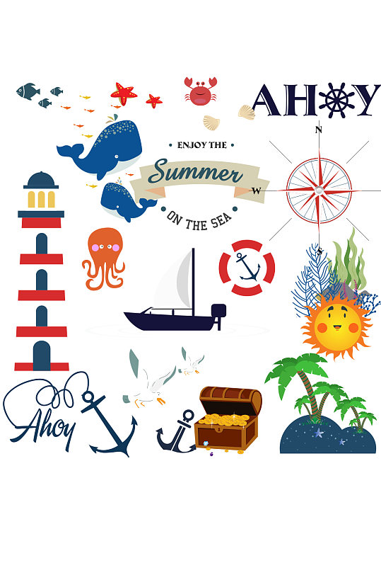 创意夏季海洋元素矢量素材