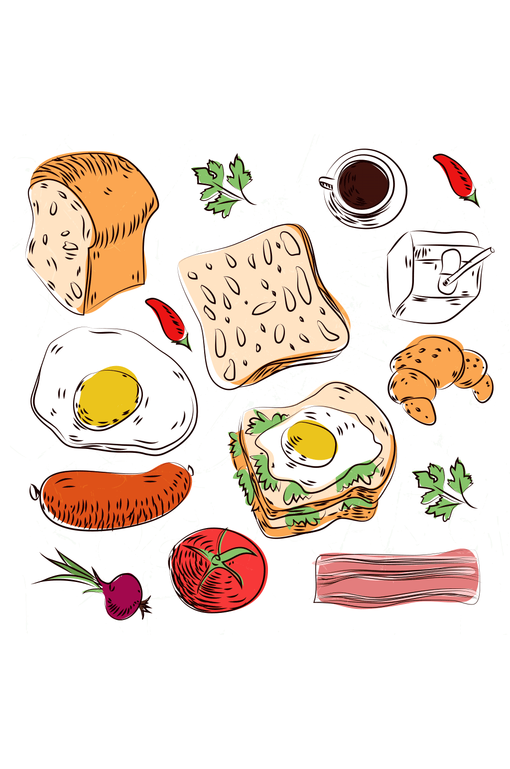 彩绘早餐食物矢量素材素材