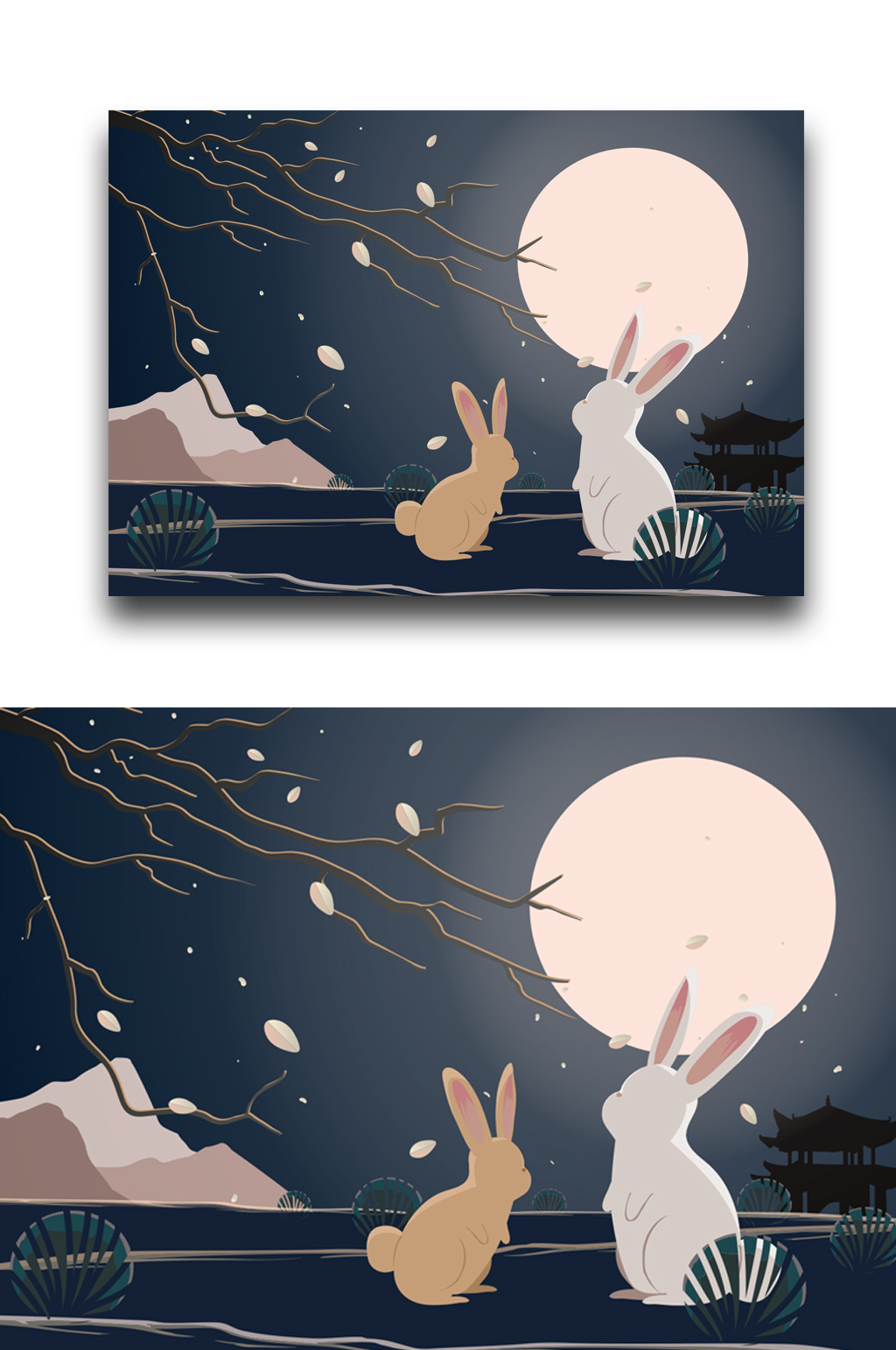 中秋兔子月亮唯美中秋节素材