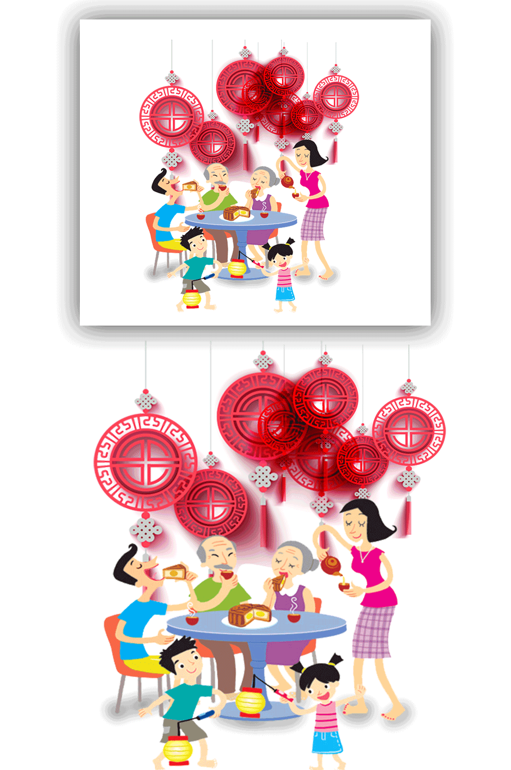 中秋团圆一家人插画素材素材