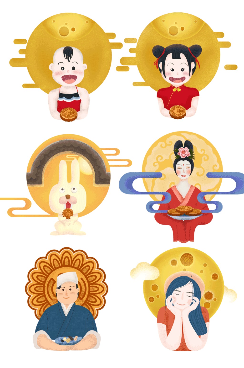 中秋节月饼圆月清新手绘素材