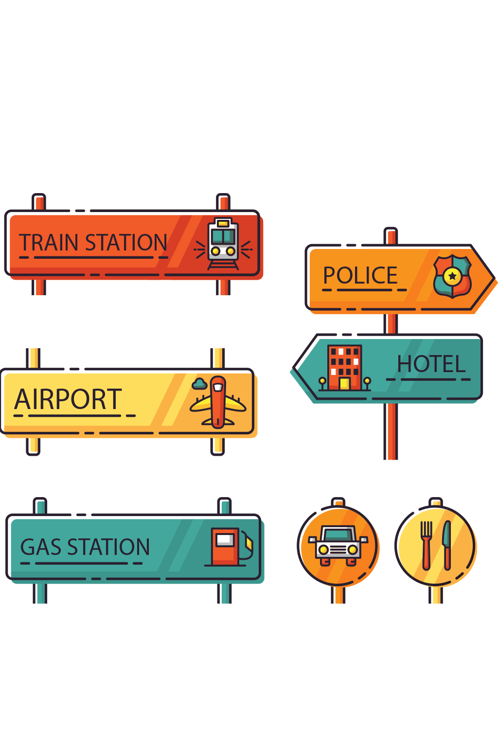 彩绘路牌设计矢量素材