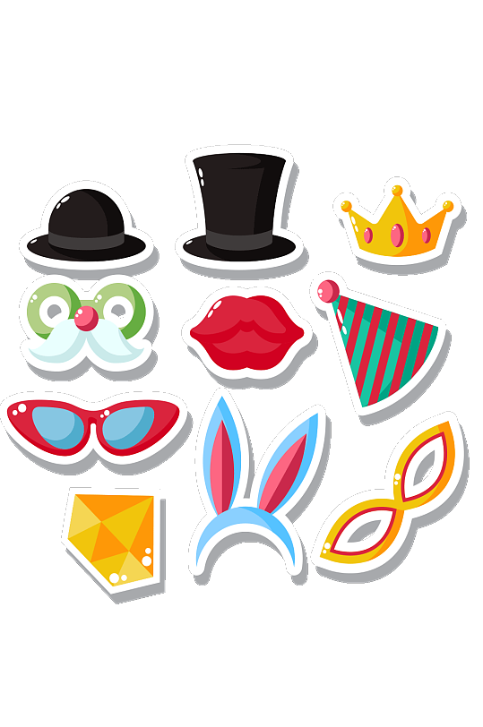 彩色派对配饰贴纸矢量素材