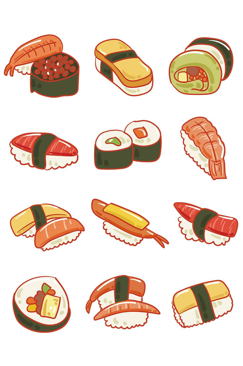 手绘卡通可爱寿司装饰素材