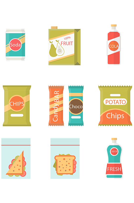 扁平化零食设计矢量素材
