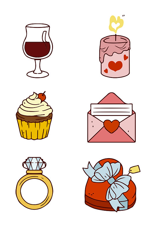手绘情人节物品矢量素材