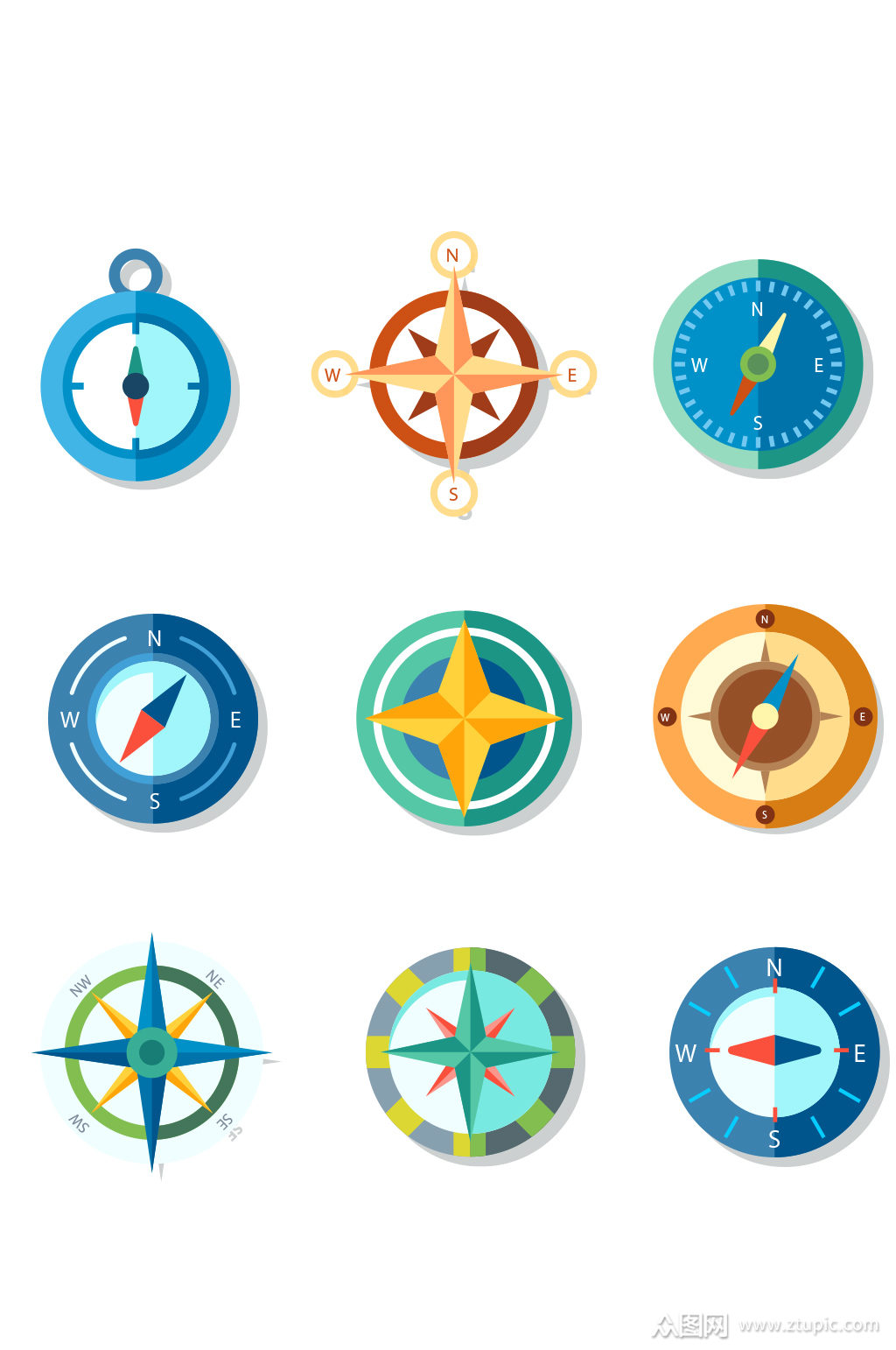 彩色指南针矢量素材模板下载-编号415849-众图网