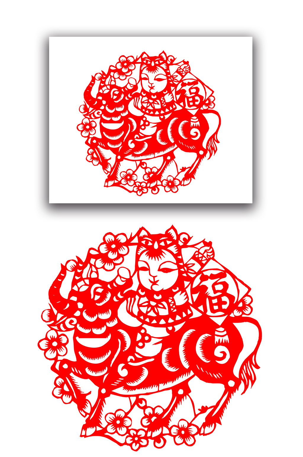 骑牛福娃剪纸牛年画素材