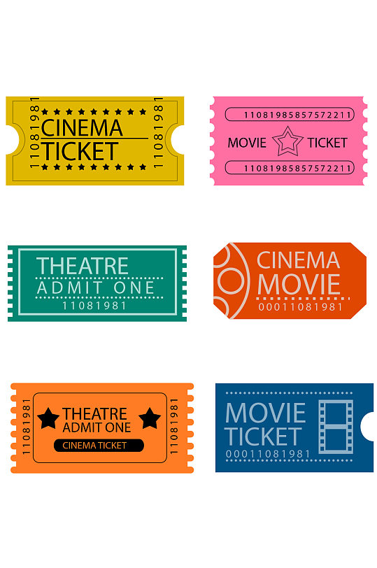 卡通黄色电影票复古门票png免抠素材模板下载-编号888443-众图网