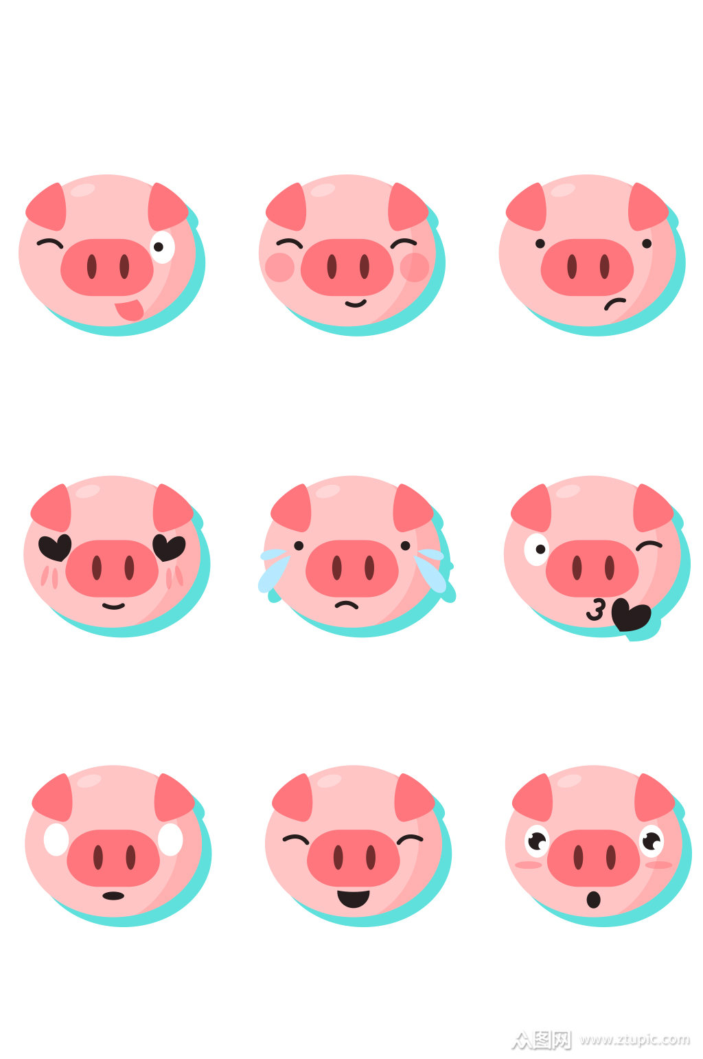 可爱小猪表情头像矢量素材