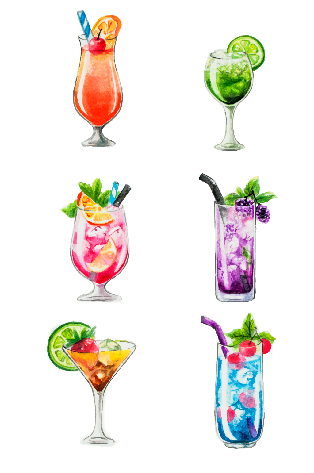 水彩绘鸡尾酒设计矢量素材素材