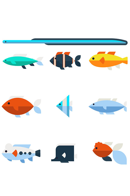 扁平化鱼类设计矢量素材