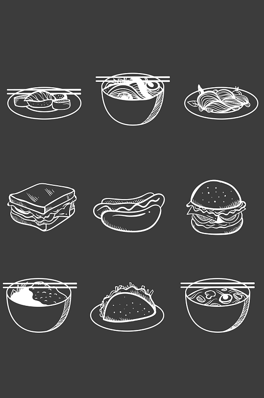 创意粉笔绘食物矢量素材