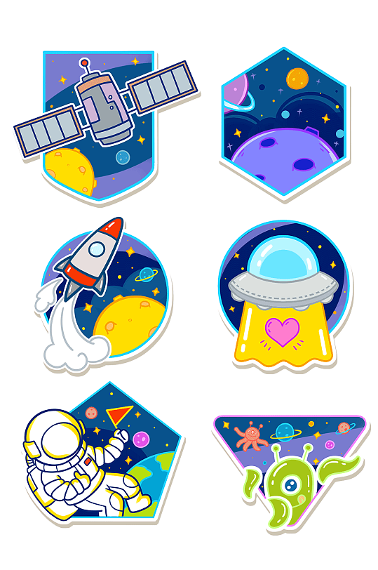 太空元素装饰性贴纸套图