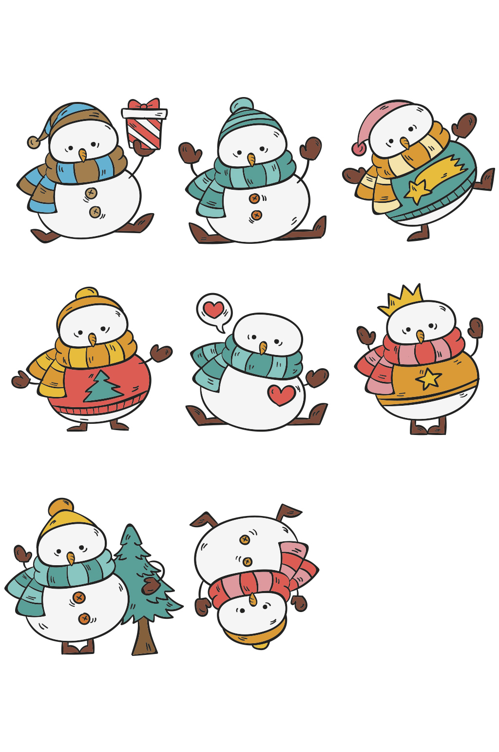 >彩绘可爱雪人设计矢量素材