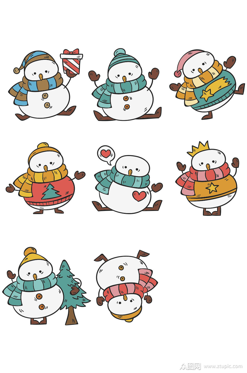 >彩绘可爱雪人设计矢量素材