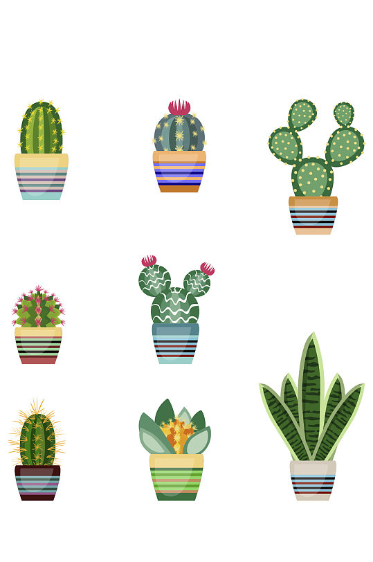 水彩绘仙人掌盆栽矢量素材