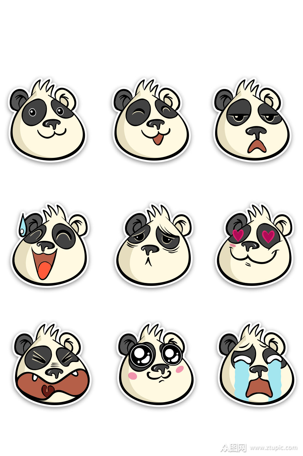 创意熊猫表情贴纸矢量素材
