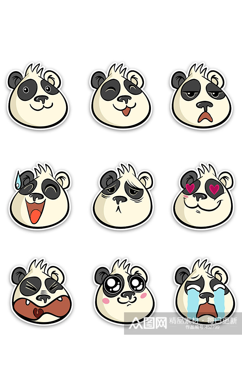 创意熊猫表情贴纸矢量素材素材