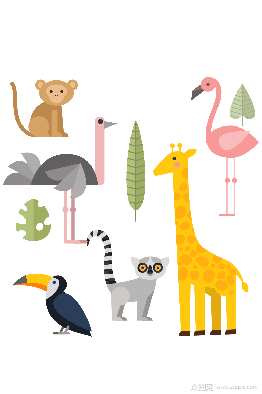 扁平化野生动物矢量素材