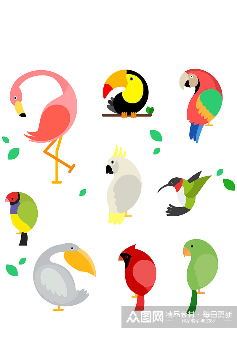 彩色鸟类设计矢量素材素材
