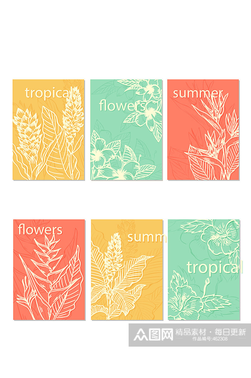 创意白色夏季热带植物卡片素材