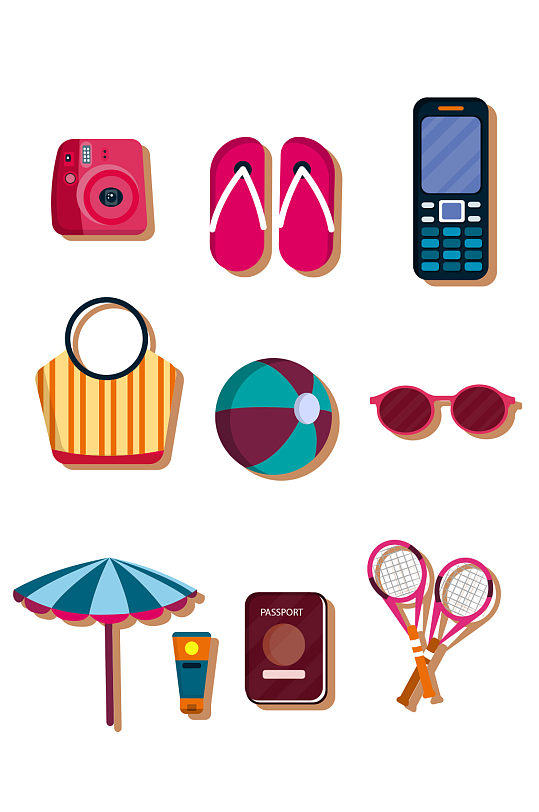 彩色度假物品设计矢量素材