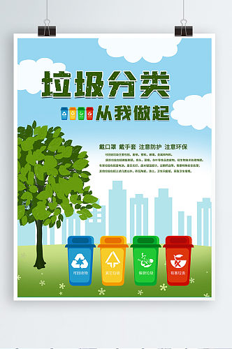 卡通风绿色城市垃圾海报