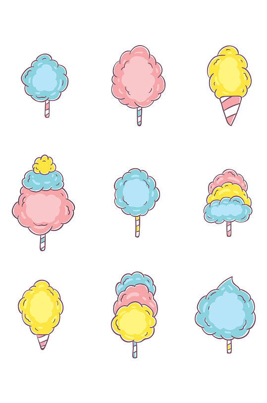 彩绘3支笑脸棉花糖矢量素材