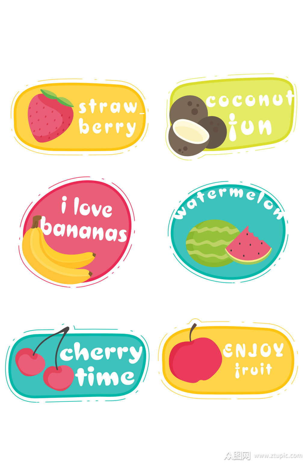 彩色水果贴纸矢量素材