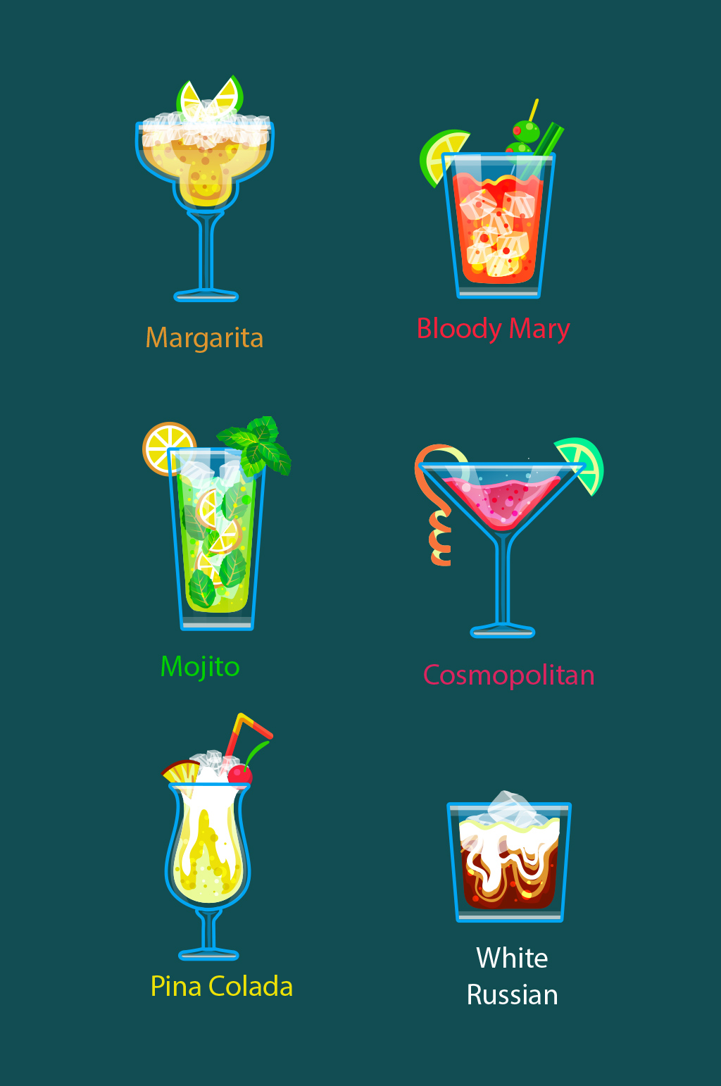 彩色鸡尾酒矢量素材素材