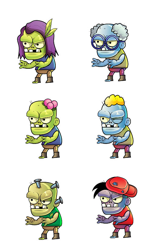 各种表情卡通僵尸矢量素材